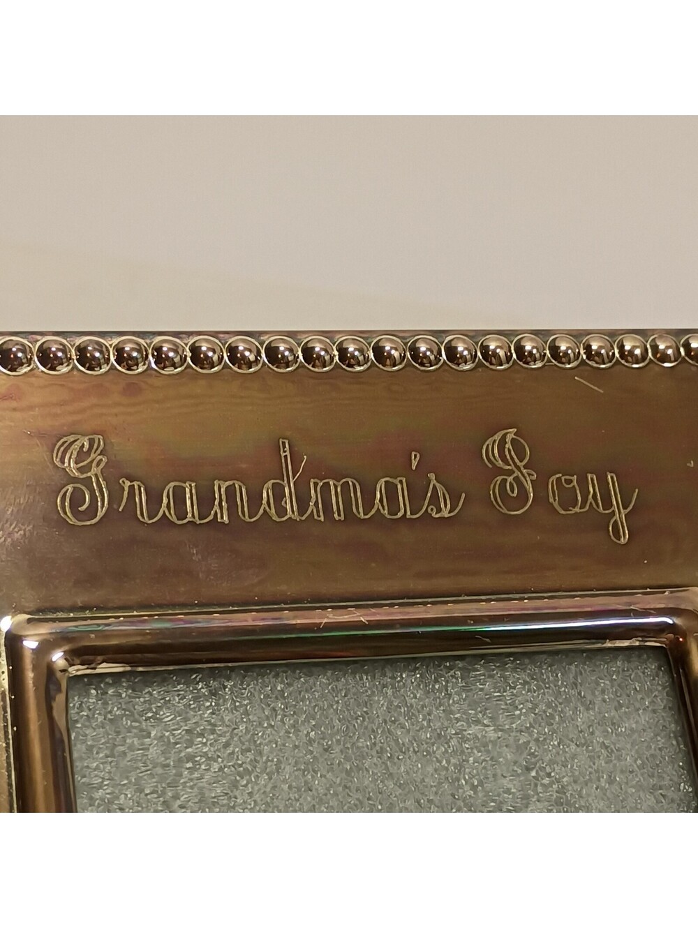 Reed & Barton Silverplate 5.5" Photo Frame Picture Beaded Design "Grandma's boy"